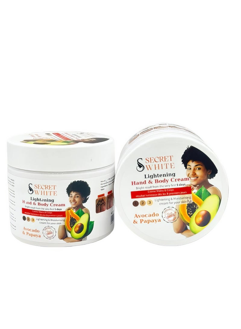 Secret White Lightening Hand & Body Cream with Avocado & Papaya, Nourishing and Brightening Formula for Even Skin Tone
